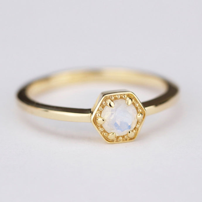 Moonstone Ring Hexagonal Ring, Gold Moonstone Ring Geometric Ring, Delicate Ring,Minimalist Ring,Promise Ring Stackable Ring,June Birthstone - NOOI JEWELRY
