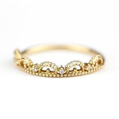 unique wedding ring, Filigree Wedding band, Engagement ring, diamond wedding band, vintage ring, filigree engagement, thin wedding band - NOOI JEWELRY