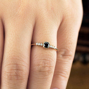 Engagement Ring, Dainty Engagement Ring, black diamond ring, Delicate Ring, classic ring, anniversary ring, minimalist ring, simple - NOOI JEWELRY