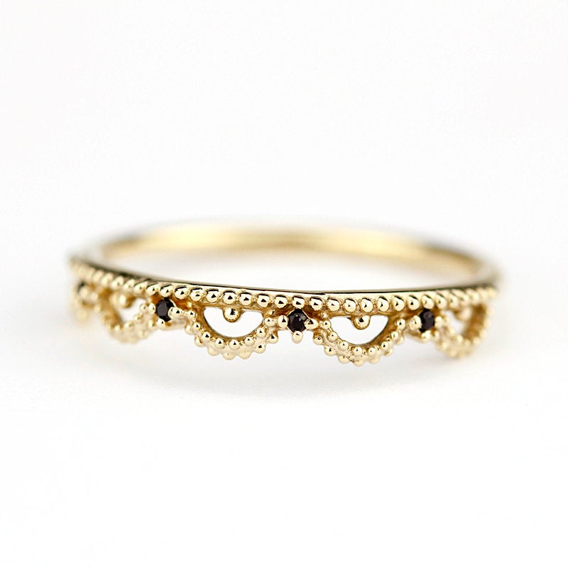lace wedding band, lace ring, black diamond wedding band, engagement ring black diamond, delicate diamond ring, delicate - NOOI JEWELRY