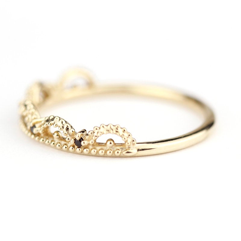 lace wedding band, lace ring, black diamond wedding band, engagement ring black diamond, delicate diamond ring, delicate - NOOI JEWELRY