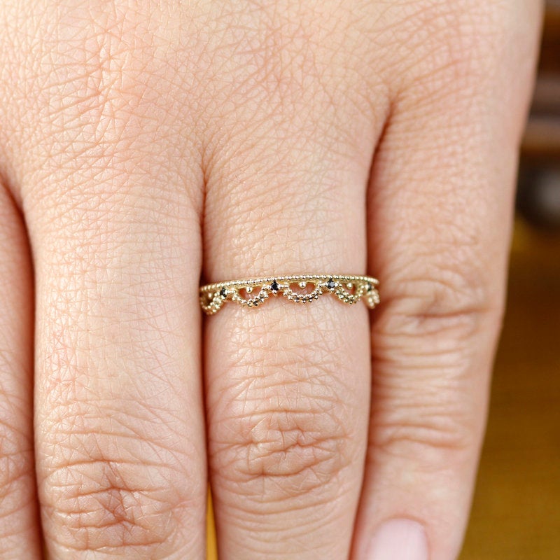 lace wedding band, lace ring, black diamond wedding band, engagement ring black diamond, delicate diamond ring, delicate - NOOI JEWELRY