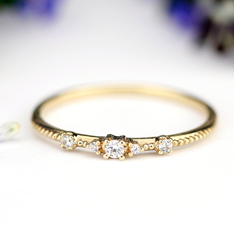 Thin diamond wedding band for women simple | diamond wedding bands stackable - NOOI JEWELRY