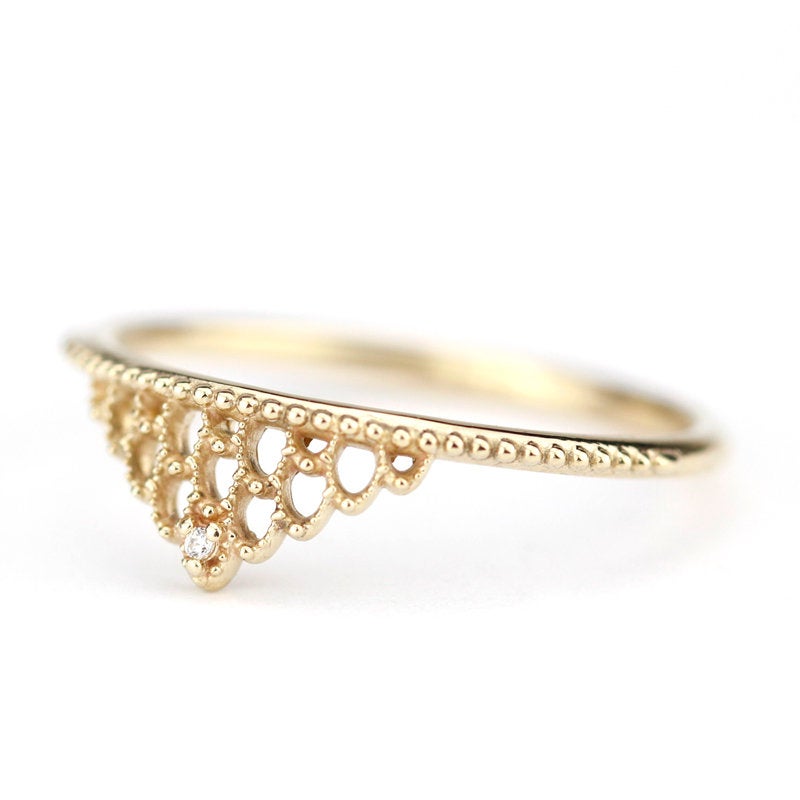 filigree wedding band with diamond - NOOI JEWELRY