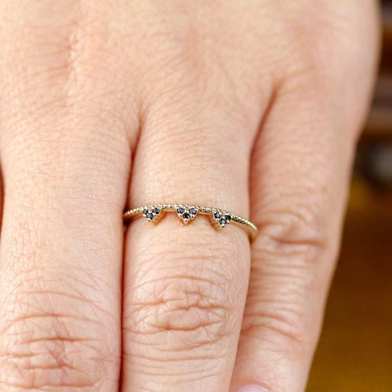 delicate engagement ring, minimalist engagement ring, anniversary ring, black diamond wedding band, engagement ring black diamond, stackable - NOOI JEWELRY