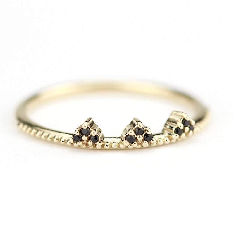 delicate engagement ring, minimalist engagement ring, anniversary ring, black diamond wedding band, engagement ring black diamond, stackable - NOOI JEWELRY