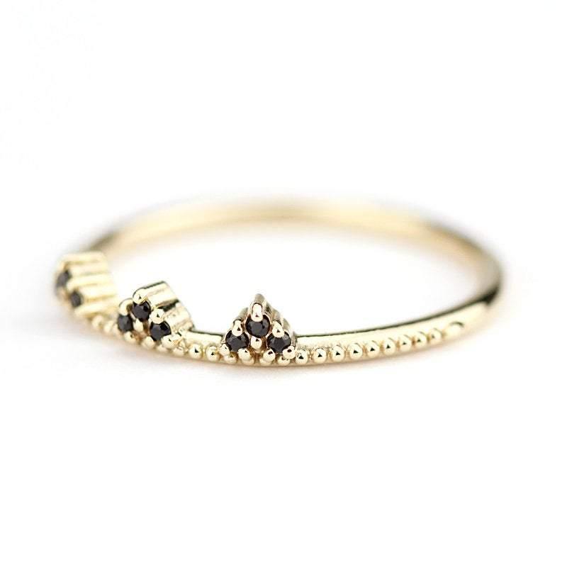 delicate engagement ring, minimalist engagement ring, anniversary ring, black diamond wedding band, engagement ring black diamond, stackable - NOOI JEWELRY