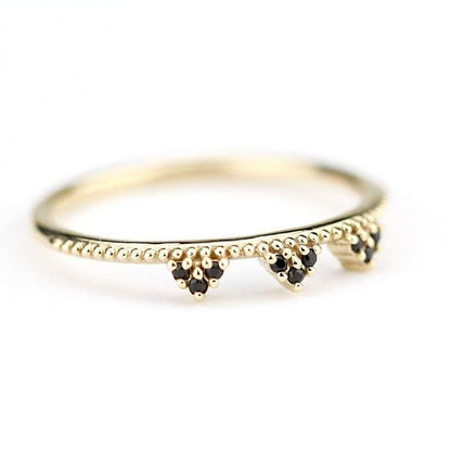 delicate engagement ring, minimalist engagement ring, anniversary ring, black diamond wedding band, engagement ring black diamond, stackable - NOOI JEWELRY