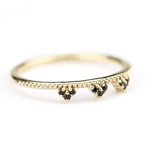 delicate engagement ring, minimalist engagement ring, anniversary ring, black diamond wedding band, engagement ring black diamond, stackable - NOOI JEWELRY
