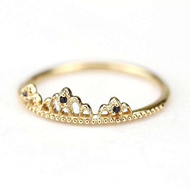 delicate engagement ring, minimalist engagement ring, anniversary ring, black diamond wedding band, engagement ring black diamond, dainty R 211BD - NOOI JEWELRY