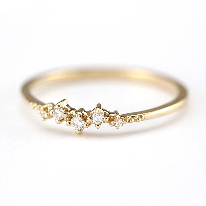 Mini cluster engagement ring, petite wedding rings simple, 18k diamond engagement ring - NOOI JEWELRY