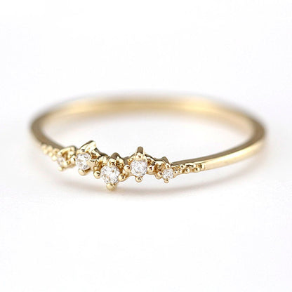 Mini cluster engagement ring, petite wedding rings simple, 18k diamond engagement ring - NOOI JEWELRY