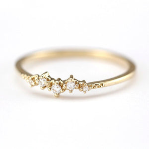 Mini cluster engagement ring, petite wedding rings simple, 18k diamond engagement ring - NOOI JEWELRY