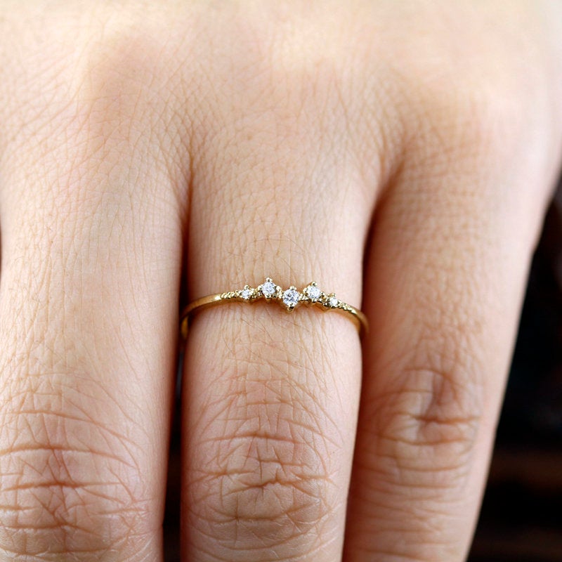 Mini cluster engagement ring, petite wedding rings simple, 18k diamond engagement ring - NOOI JEWELRY