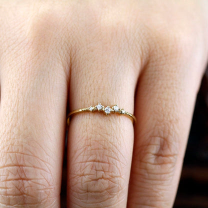 Mini cluster engagement ring, petite wedding rings simple, 18k diamond engagement ring - NOOI JEWELRY