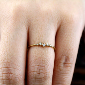 Mini cluster engagement ring, petite wedding rings simple, 18k diamond engagement ring - NOOI JEWELRY