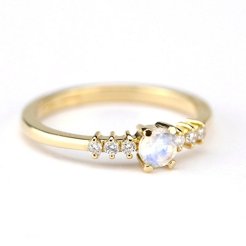 engagement ring, minimalist engagement ring, moonstone engagement ring, dainty ring, simple diamond ring, delicate ring, minimal ring | R151MOON - NOOI JEWELRY