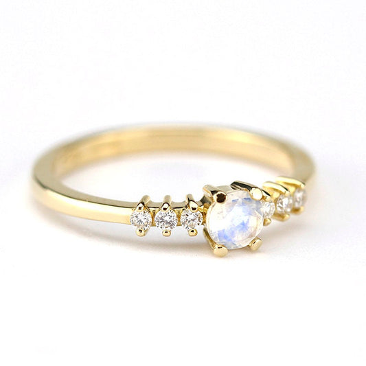 engagement ring, minimalist engagement ring, moonstone engagement ring, dainty ring, simple diamond ring, delicate ring, minimal ring | R151MOON - NOOI JEWELRY