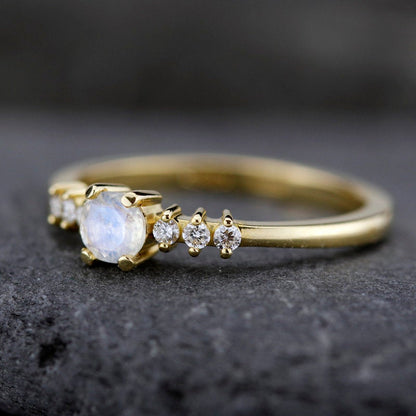 engagement ring, minimalist engagement ring, moonstone engagement ring, dainty ring, simple diamond ring, delicate ring, minimal ring | R151MOON - NOOI JEWELRY