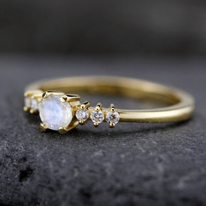 engagement ring, minimalist engagement ring, moonstone engagement ring, dainty ring, simple diamond ring, delicate ring, minimal ring | R151MOON - NOOI JEWELRY
