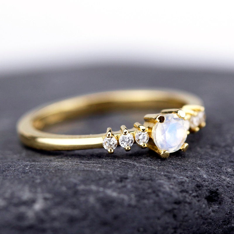 engagement ring, minimalist engagement ring, moonstone engagement ring, dainty ring, simple diamond ring, delicate ring, minimal ring | R151MOON - NOOI JEWELRY