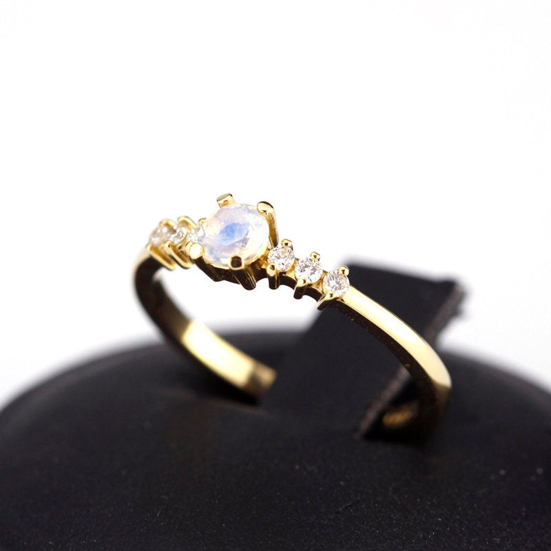 engagement ring, minimalist engagement ring, moonstone engagement ring, dainty ring, simple diamond ring, delicate ring, minimal ring | R151MOON - NOOI JEWELRY