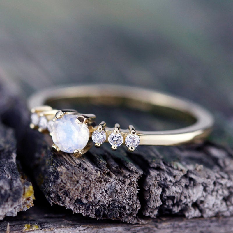 Pear Cut Halo Moonstone & Diamond Engagement Ring 14K White Gold 4.69ct -  AZ9609