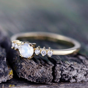 engagement ring, minimalist engagement ring, moonstone engagement ring, dainty ring, simple diamond ring, delicate ring, minimal ring | R151MOON - NOOI JEWELRY