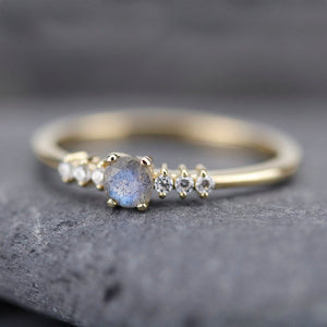 Round engagement ring with side stones unique, 4 mm Labradorite and diamond ring | R151LABRADORITE - NOOI JEWELRY