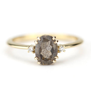 oval engagement ring labradorite with side stones unique - NOOI JEWELRY