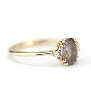 oval engagement ring labradorite with side stones unique - NOOI JEWELRY