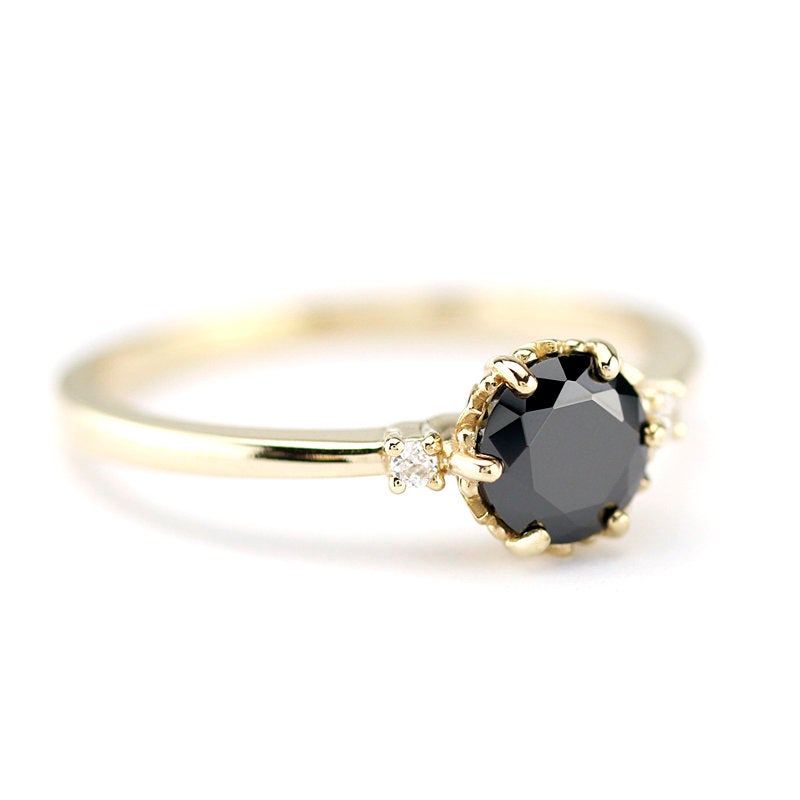 engagement ring black diamond, Black diamond ring, engagement ring , minimalist ring, delicate ring, cluster engagement, simple ring - NOOI JEWELRY