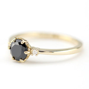 engagement ring black diamond, Black diamond ring, engagement ring , minimalist ring, delicate ring, cluster engagement, simple ring - NOOI JEWELRY