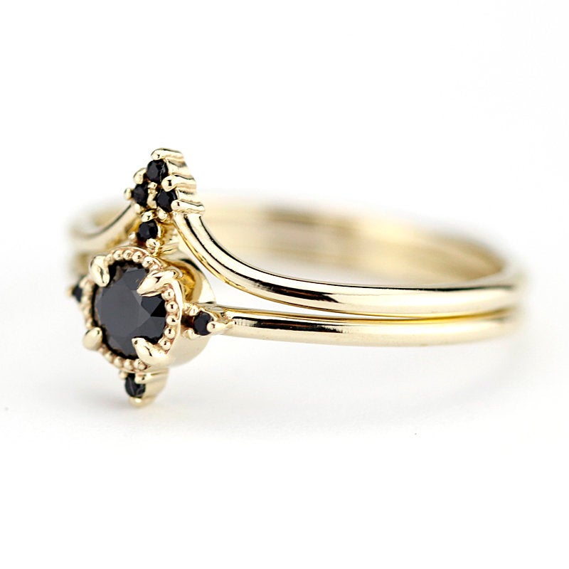 diamond ring, black diamond ring, wedding set, wedding ring, engagement ring, promise ring, wedding band, anniversary ring | R 214 R 213 BD - NOOI JEWELRY