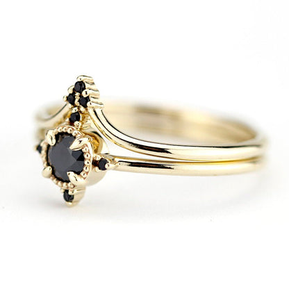 diamond ring, black diamond ring, wedding set, wedding ring, engagement ring, promise ring, wedding band, anniversary ring | R 214 R 213 BD - NOOI JEWELRY