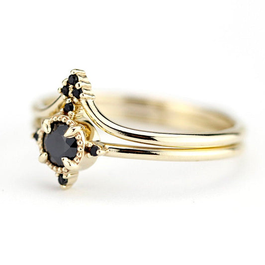 diamond ring, black diamond ring, wedding set, wedding ring, engagement ring, promise ring, wedding band, anniversary ring | R 214 R 213 BD - NOOI JEWELRY