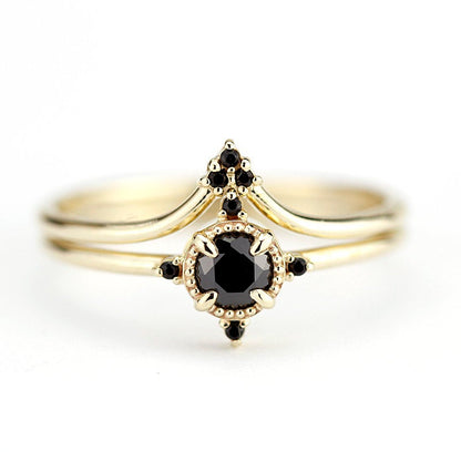diamond ring, black diamond ring, wedding set, wedding ring, engagement ring, promise ring, wedding band, anniversary ring | R 214 R 213 BD - NOOI JEWELRY