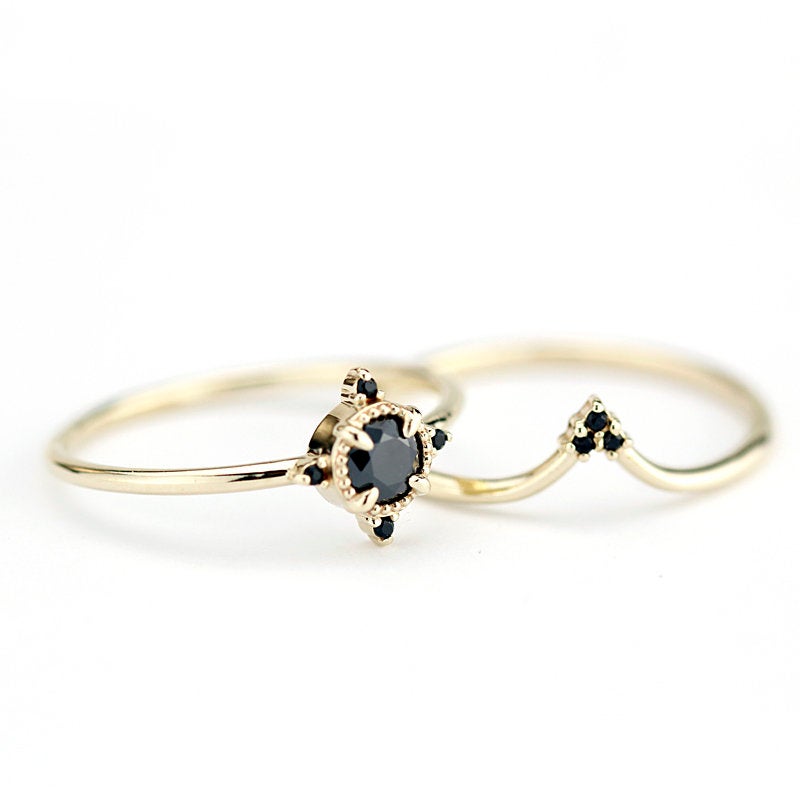 diamond ring, black diamond ring, wedding set, wedding ring, engagement ring, promise ring, wedding band, anniversary ring | R 214 R 213 BD - NOOI JEWELRY