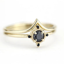 Load image into Gallery viewer, diamond ring, black diamond ring, wedding ring set, wedding ring, engagement ring, promise ring, wedding band, chevron band| R214R216BD - NOOI JEWELRY
