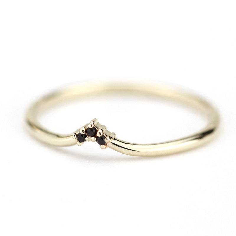 chevron band, delicate ring, wedding band, wedding ring, black diamond ring, chevron band, stacking band, engagement ring, wedding | R 215BD - NOOI JEWELRY