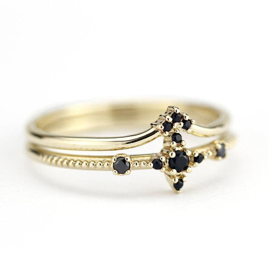 wedding ring set, diamond ring, black diamond ring, wedding ring, engagement ring, promise ring, wedding band, chevron band R198 R215 BD - NOOI JEWELRY