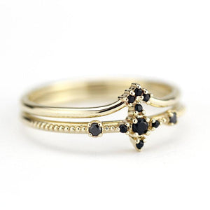 wedding ring set, diamond ring, black diamond ring, wedding ring, engagement ring, promise ring, wedding band, chevron band R198 R215 BD - NOOI JEWELRY