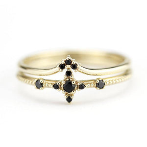 wedding ring set, diamond ring, black diamond ring, wedding ring, engagement ring, promise ring, wedding band, chevron band R198 R215 BD - NOOI JEWELRY