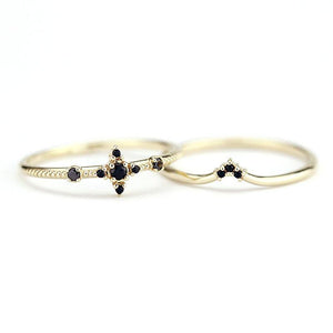 wedding ring set, diamond ring, black diamond ring, wedding ring, engagement ring, promise ring, wedding band, chevron band R198 R215 BD - NOOI JEWELRY