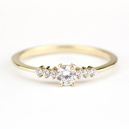 Round diamond engagement ring side stones thin band | Diamond rings modern simple - NOOI JEWELRY