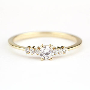 Round diamond engagement ring side stones thin band | Diamond rings modern simple - NOOI JEWELRY