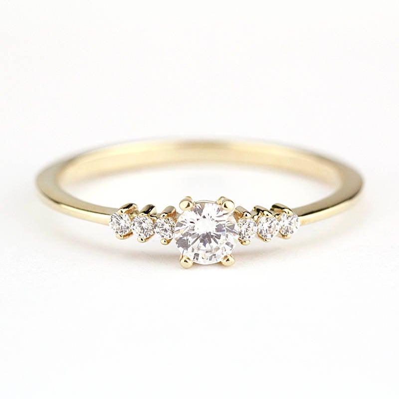 Engagement Ring, moissanite ring,  minimalist ring, moissanite engagement ring, delicate diamond ring, simple diamond ring, simple ring - NOOI JEWELRY
