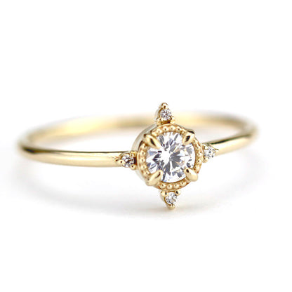 round diamond engagement ring thin band simple beautiful - NOOI JEWELRY