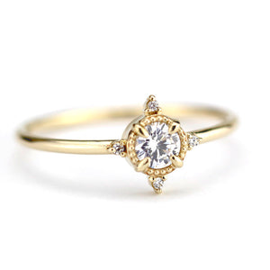 round diamond engagement ring thin band simple beautiful - NOOI JEWELRY