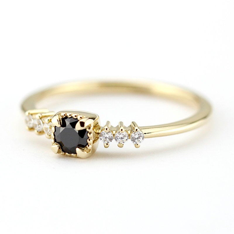 Engagement Ring, Dainty Engagement Ring, black diamond ring, Delicate Ring, classic ring, anniversary ring, minimalist ring, simple - NOOI JEWELRY